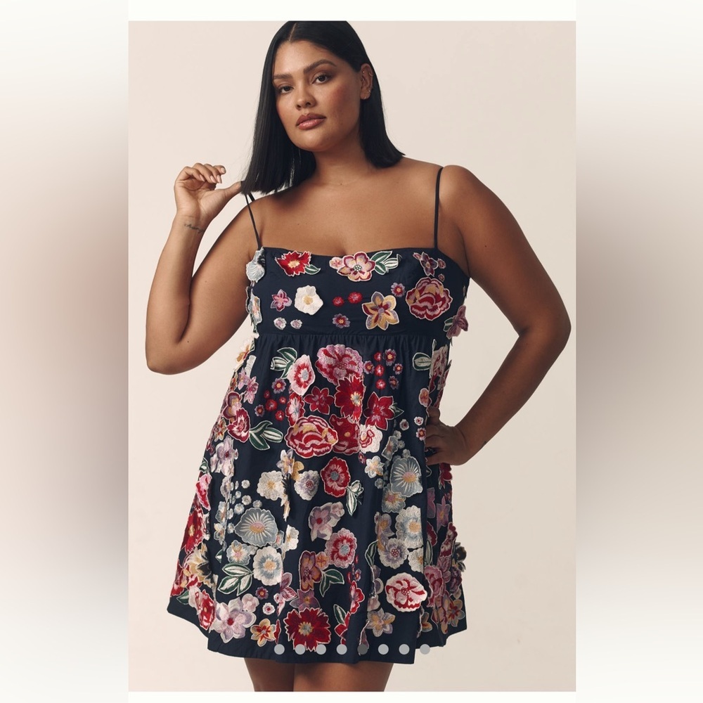 Anthropologie Sleeveless 3D Floral Babydoll Mini Dress - Picture 4 of 10